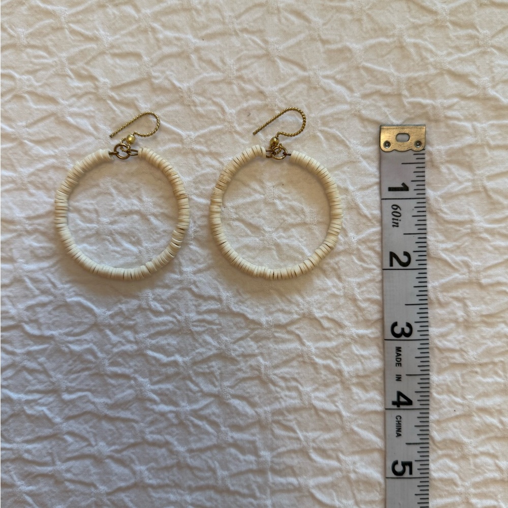 Neutral Beaded Hoop Earrings – Lightweight Boho Dangles - Picture 3 of 4